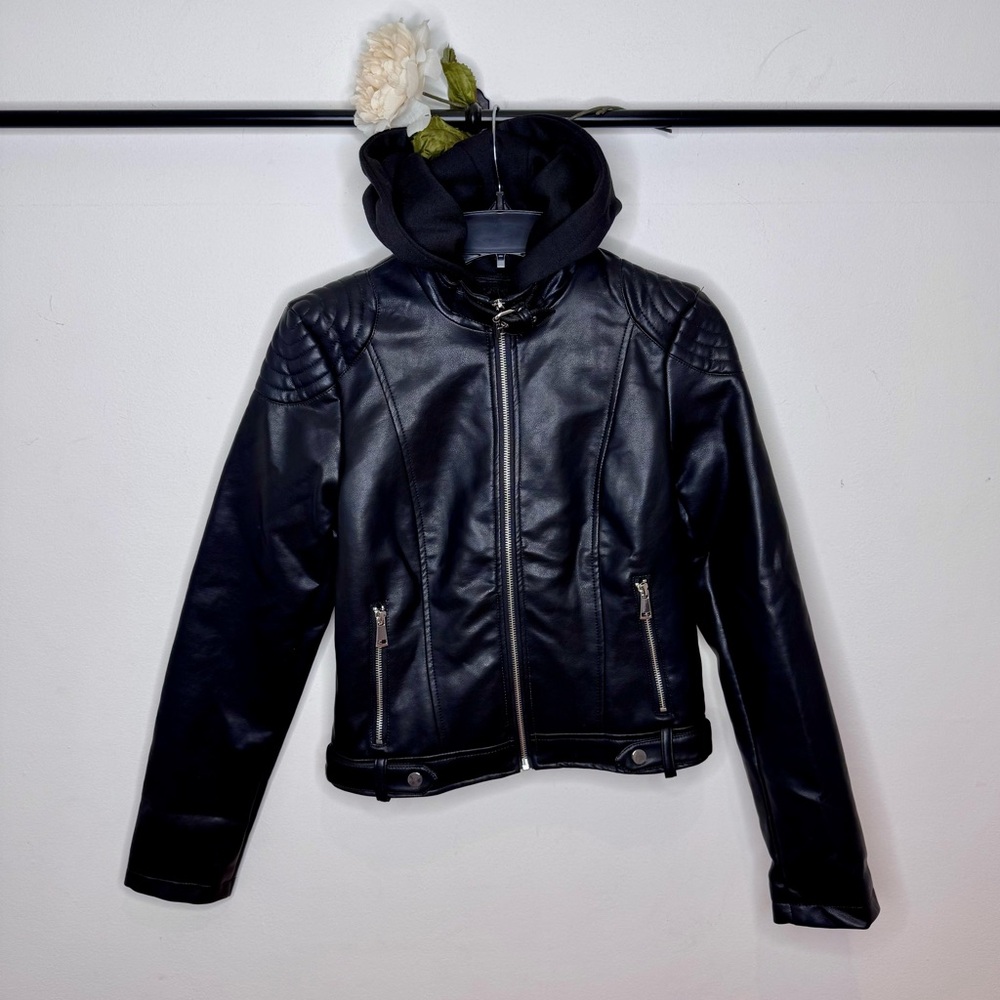 Vero Moda ‘Cortney’ Hoody Lined Faux Leather Biker Jacket